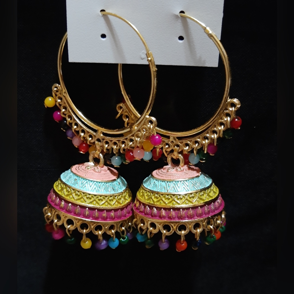 Bollywood multicolor pearl earring jhumka / gold plated